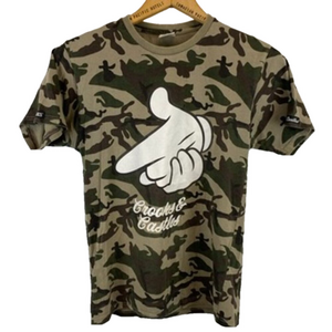 Crooks & Castles Men's Mickey Gun Hands T-Shirt Camouflage T Shirt Small